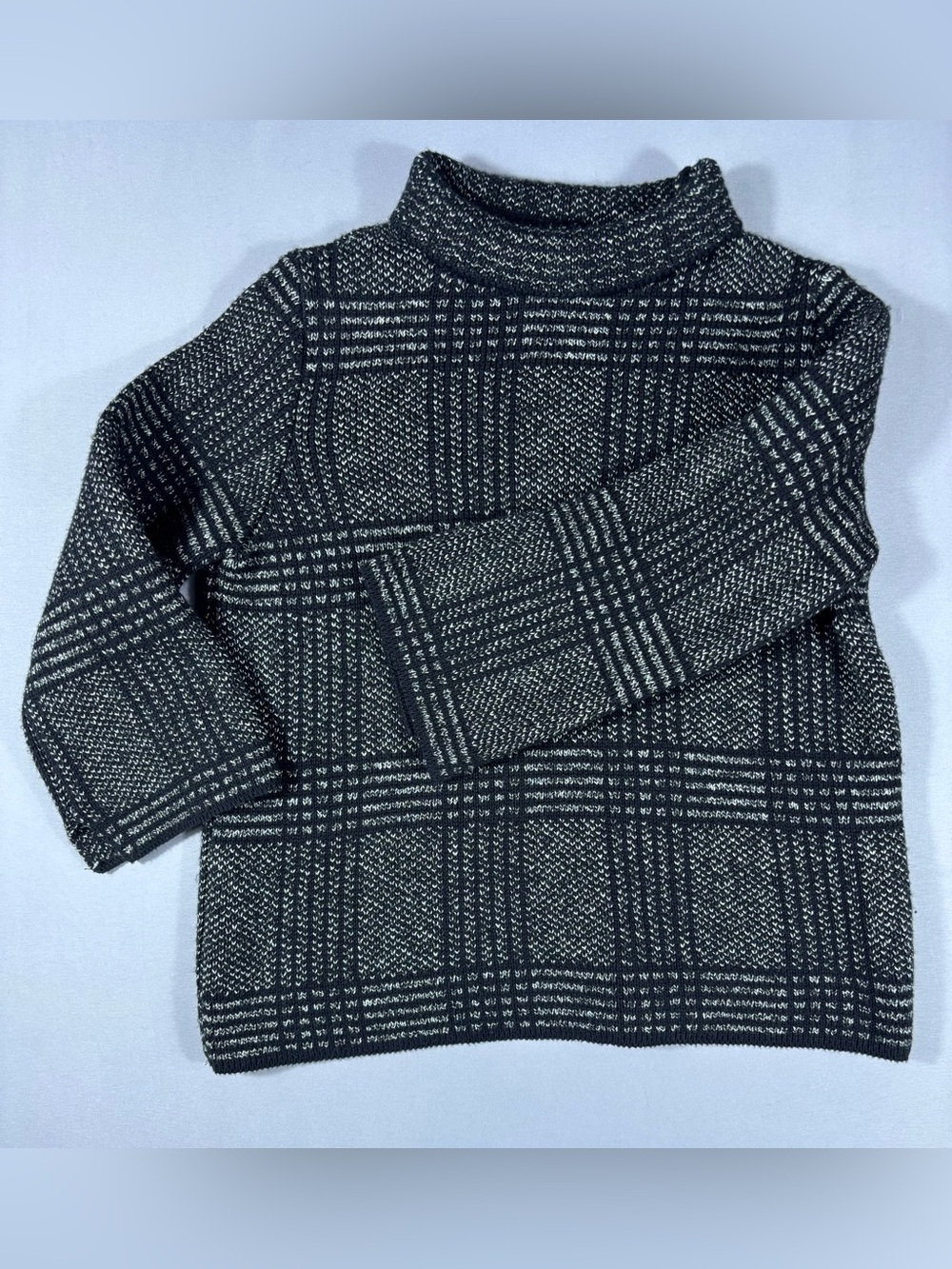 Zara Knit Plaid Turtleneck Sweater Women’s S Black Cream Cotton